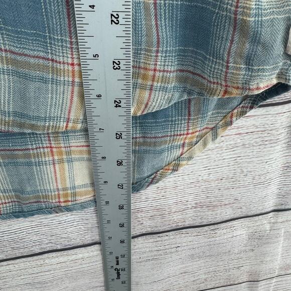 Toad&Co Recycled Cotton Blend Plaid Button Down Shirt Womens Small Blue Tan Red - Picture 12 of 14